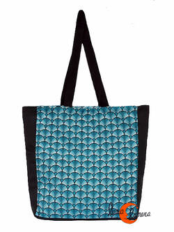 Bolsa TOTE BAG grande relieve de algodón Bruo. Abanicos azul.