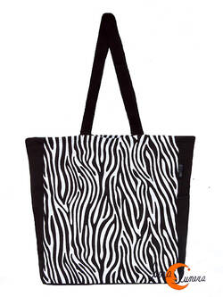Bolsa TOTE BAG grande relieve de algodón Bruo. Print cebra blanco y negro.