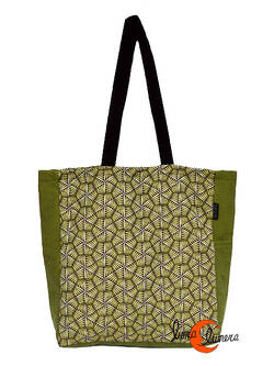 Bolsa TOTE BAG grande relieve de algodón Bruo. Mimbre verde.
