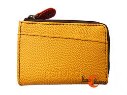 Monederos de piel Soruka. Monedero con cremallera pequeño amarillo.
