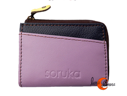 Monederos de piel Soruka. Monedero con cremallera pequeño lila y azul.