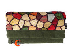 Tabaquera vegana Bruo de tela con goma. Grande mosaico verde.