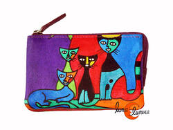 Monedero 20 de piel de colores Belmonte. Gatos, morado.