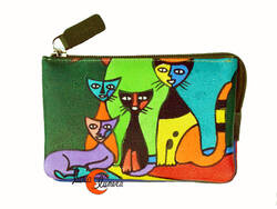 Monedero 20 de piel de colores Belmonte. Gatos, verde.