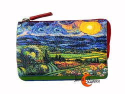 Monedero 20 de piel de colores Belmonte. Inspirado en  Van Gogh, paisaje nocturno.