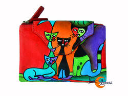 Carteras de piel Belmonte. Cartera pequeña 32. Gatos roja.