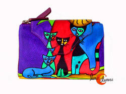 Carteras de piel Belmonte. Cartera pequeña 32. Gatos morada.