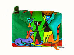 Carteras de piel Belmonte. Cartera pequeña 32. Gatos verde.