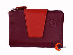 Cartera de piel Belmonte lisa pequeña 26 burdeos trabilla roja.