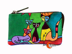 Monedero 28 de piel grande Belmonte. Gatos verde.