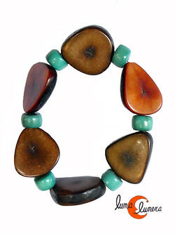 Pulsera de semillasdetagua, marrón y azul.