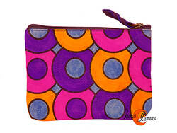 Monederos de piel Grescart. Monedero rectangular mediano dos cremalleras, círculos de colores.