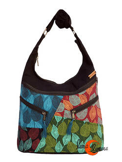 Bolsos de tela estampada Mugling, grande hojas negro verde.