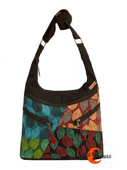 Bolsos de tela estampada Mugling, grande hojas verde negro.