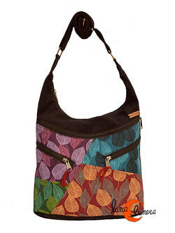 Bolsos de tela estampada Mugling, grande hojas verde granate.