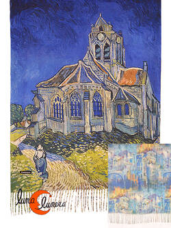 Bufanda REVERSIBLE, cuadros de pintores famosos. Van Gogh, La iglesia de Auvers.