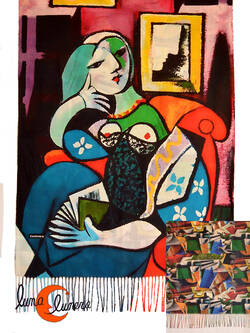 Bufanda REVERSIBLE, cuadros de pintores famosos. Picasso, Mujer con libro.