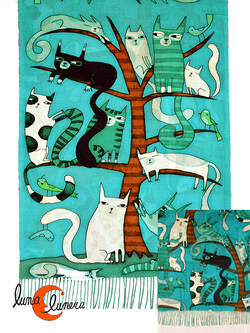 Bufanda REVERSIBLE, árbol con gatos.