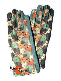 Guantes con imágenes de gatos, gatitos japoneses azul.
