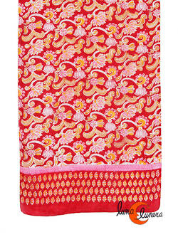 Pañuelo de algodón tipo fular. Rojo con flores.