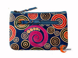 Shanti, monederos de piel de India. Monedero rectangular grande, azul con espiral