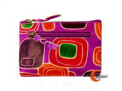 Shanti, monederos de piel de India. Monedero rectangular pequeño, morado.