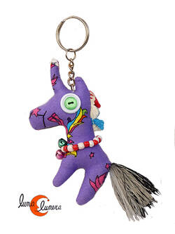 Llaveros con animales de tela, unicornio morado.