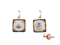 Mondo Manzana, bisutería con magaya de sidra. Pendientes pequeños cuadrados, azulejo.