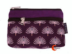 Estuches y neceseres de tela Bruo. Neceser grande doble cremallera. Morado con pájaros volando.