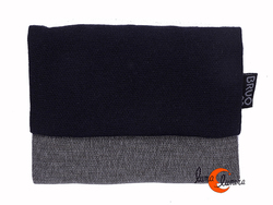 Cartera vegana Bruo de tela con goma. Pequeña tríptico, gris azul marino lisa.