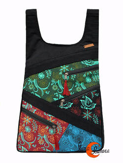 Mochilas de tela Mugling. Mochila parches con cremallera trasera, hiedras rojo azul.