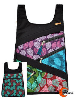 Mochilas de tela Mugling. Mochila REVERSIBLE parches hojas verde rojo.