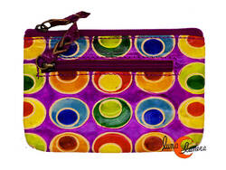 Shanti, monederos de piel de India. Monedero rectangular grande, círculos morado.