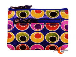 Shanti, monederos de piel de India. Monedero rectangular grande, círculos azul.