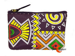 Monederos de piel Grescart. Monedero rectangular pequeño dos cremalleras, morado geometría.