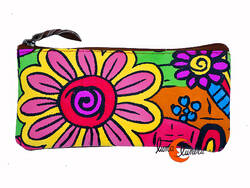 Monederos de piel Grescart. Neceser mini o monedero rectangular alargado, margarita.