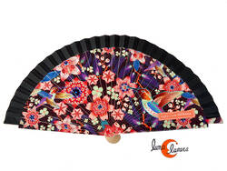 Abanico de tela y madera pintada, Catalina Estrada, picaflores colibrí.