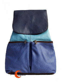 Soruka, mochila de piel de colores. Modelo clásico azul con tapa azul oscuro.