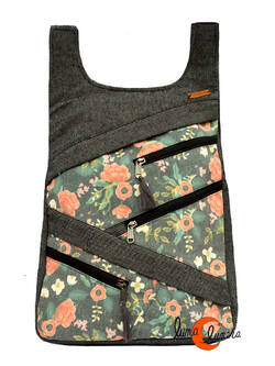 Mochilas de tela Mugling. Mochila con cremallera trasera, gris jaspeado florecillas.
