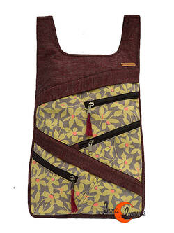 Mochilas de tela Mugling. Mochila con cremallera trasera, rojo jaspeado flores.