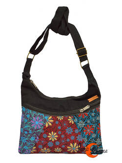 Bolsos de tela estampada Mugling, pequeño parches flores morado, granate, negro.