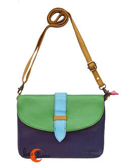 Soruka, bolsos de piel de colores. Bolso plano mediano trabilla, azul y verde.