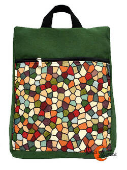 Mochilas de tela BRUO. Mochila grande verde mosaico.