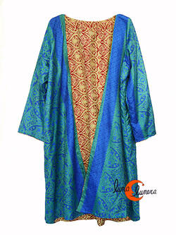 Kimono reversible. Kimono 23 , azul verde y rojo beige.
