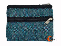 Monedero de tela rústica pequeño con dos cremalleras Mugling. Azul.