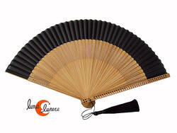 Abanico de tela y bambú, negro.