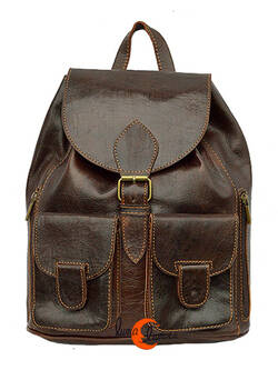 Mochila de cuero marroquí. Mochila mediana dos bolsillos con imán, marrón oscuro.