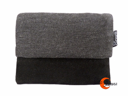 Cartera vegana Bruo de tela con goma. Pequeña tríptico, negra gris.