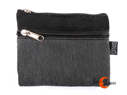 Monederos de tela Bruo.  Monedero grande de dos cremalleras. Gris negro liso.