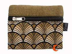 Cartera vegana Bruo de tela con goma. Grande modelo 2 abanicos oro viejo.